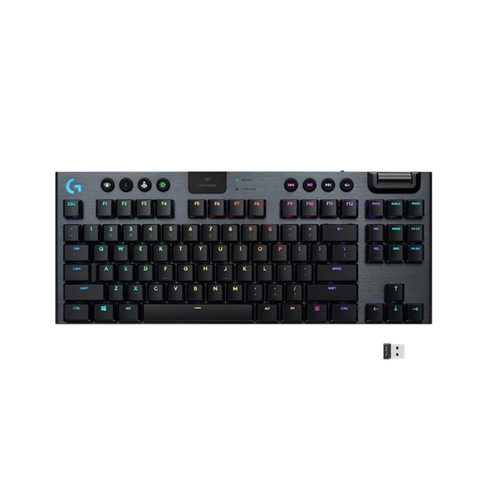 Saltar al final de la galería de imágenes Saltar al inicio de la galería de imágenes Teclado mecánico inalámbrico para juegos Logitech G915 TKL LIGHTSPEED LIGHTSYNC RGB con interruptor táctil GL - Negro